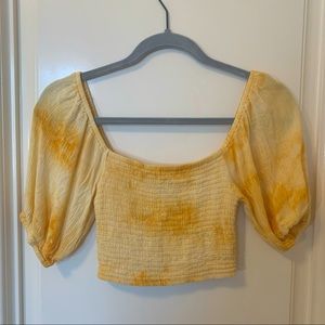 Forever 21 tie dye yellow crop top